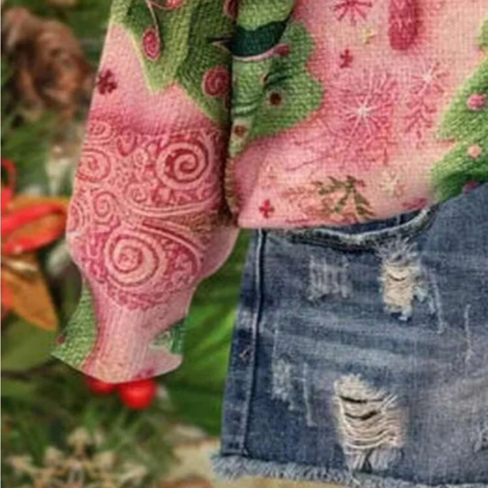 Festive Pink and Green Christmas Sweatshirt - Picture 2 of 4